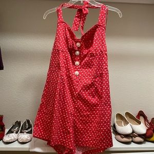 Red floral romper